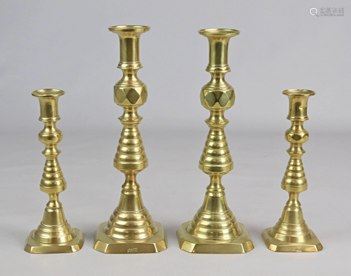 (2) Pair Diamond & Beehive Brass Candlesticks