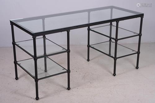 Contemporary black metal and glass desk