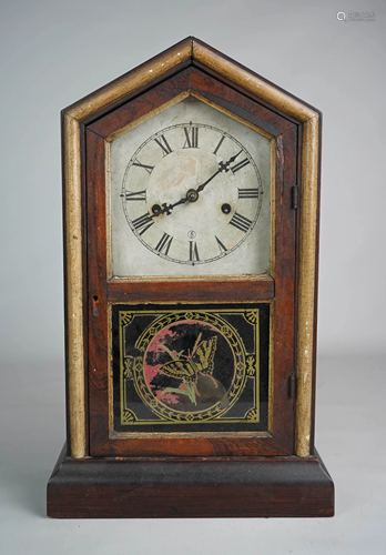 Rosewood cottage clock with gilt columns, …