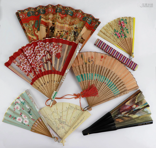 (7) Antique and Vintage Souvenir Hand Fans