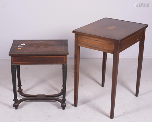 (2) Mahogany inlaid side tables