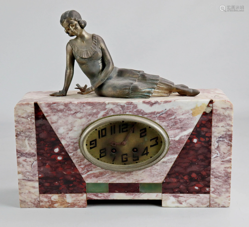 French Art Deco marble figural mantle clock