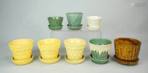 (8) McCoy Planters with Attached Under Plates