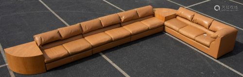Brown Leather sectional Sofa with end t…