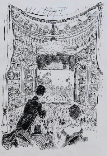 Original Illustration of a Couple at Paris Opera