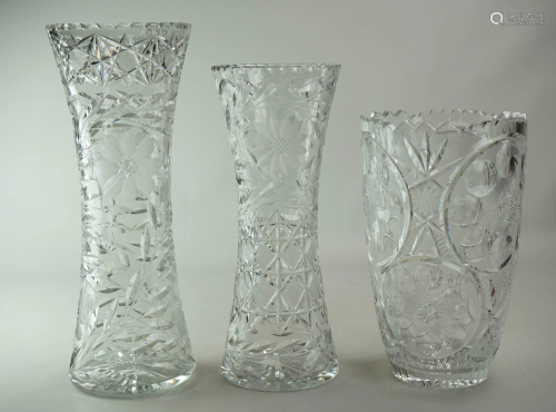(3) Oversized Cut Glass Vases
