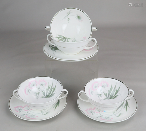 (4) Shelley Cream Soup Bowls & Saucers