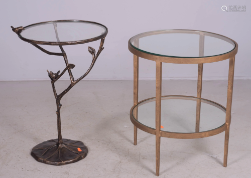 Gold metal branch form glass top side table