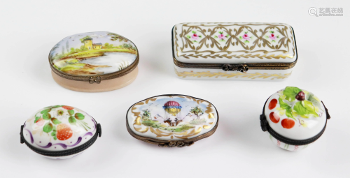(5) Hand Painted Porcelain Trinket Boxes