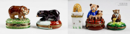 (5) Porcelain Bear Trinket Boxes