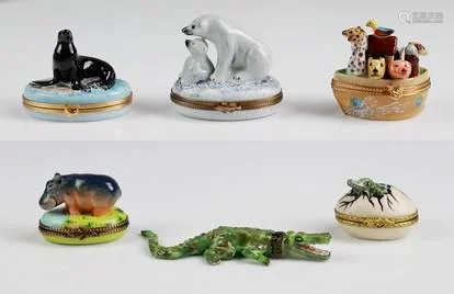 (6) Assorted Animal Form Porcelain Trinket Boxes