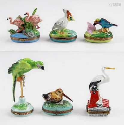 (6) Tropical Bird Porcelain Trinket Boxes