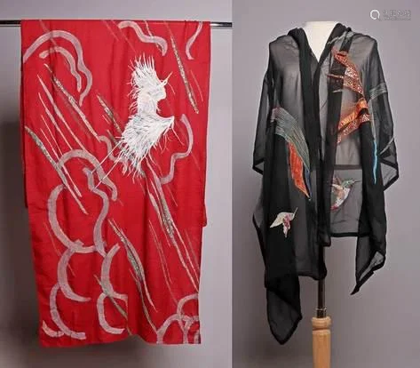 (2) Flying Fig Bird Adorned Scarves