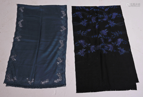 (2) Fine Embroidered Cashmere Wraps