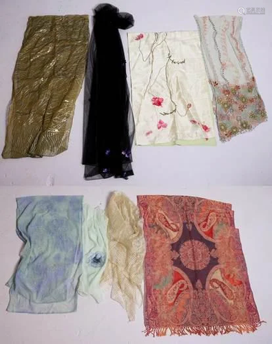 (8) Wool, Silk and Net Shawls