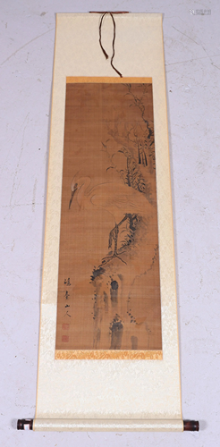 Chinese Scroll, Crane in Landscape