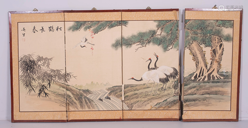 Japanese Byobu 4-Panel Folding Screen