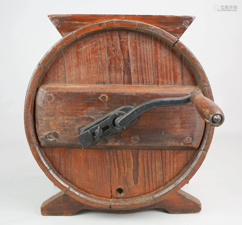 Wooden Table Top Crank Cylinder Butter Churn