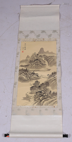 Chinese Scroll, Mountain & Lake Landscape