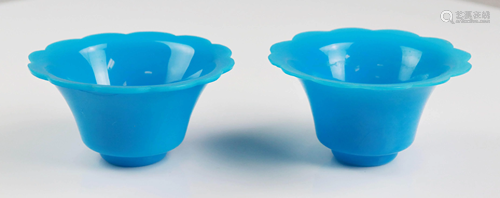 (2) Blue Peking Glass Bowls