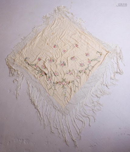 Embroidered Silk Piano Shawl