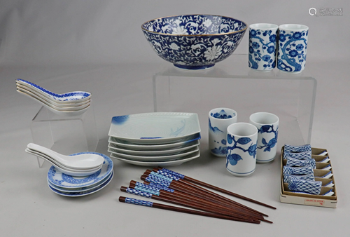 Assembled Blue and White Table Item Grouping