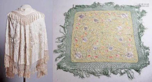 (2) Embroidered Silk Piano Shawls