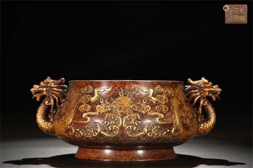 A Chinese Gilding Bronze Incense Burner