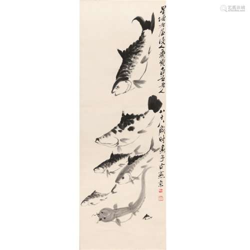 A Chinese Ink Painting Scroll,Qi Baishi Mark
