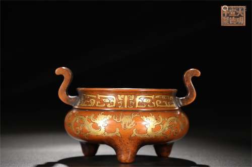 A Chinese Gilding Bronze Incense Burner