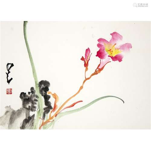 A Chinese Flower and Plants Painting Scroll,Zhao Shao'ang Mark