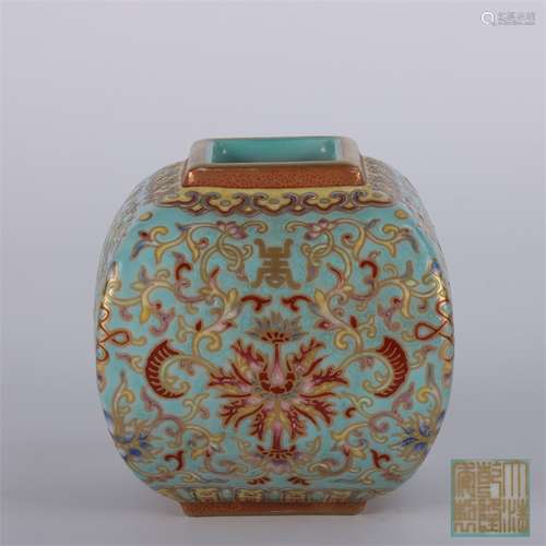 A Chinese Peacock Blue Glazed Floral Porcelain Jar