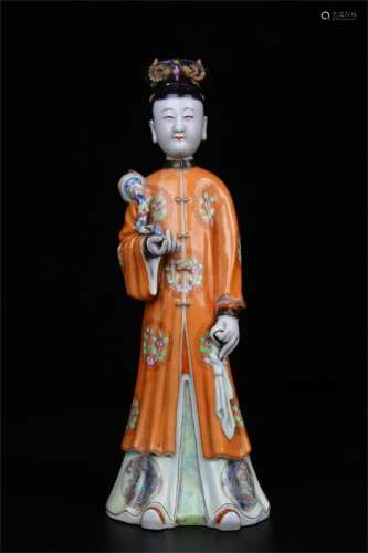A Chinese Famille Rose Porcelain Figure Ornament