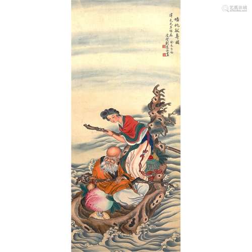 A Chinese Painting Silk Scroll, Liu Lingcang Mark