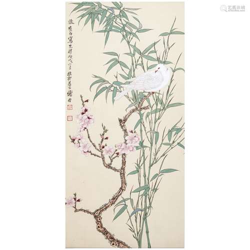 A Chinese Painting Silk Scroll, Xie Zhiliu Mark