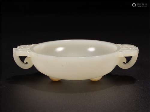 A Chinese Hetian Jade Three-legged Brush Washer