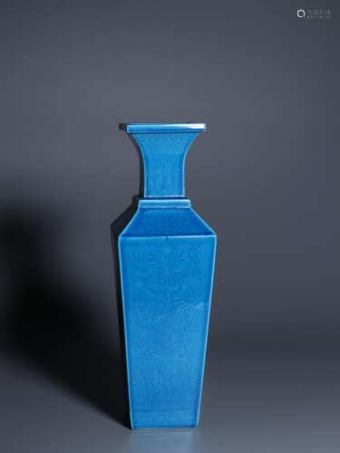 A Chinese Peacock Blue Glazed Porcelain Square Vase