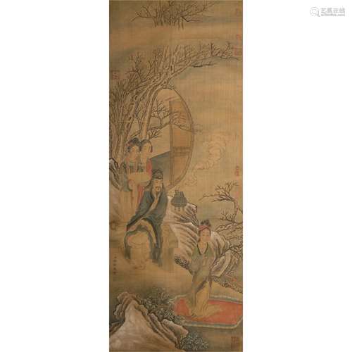 A Chinese Painting Silk Scroll, Leng Mei Mark