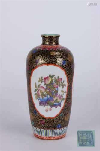 A Chinese Black Background Gilt Porcelain Plum Vase