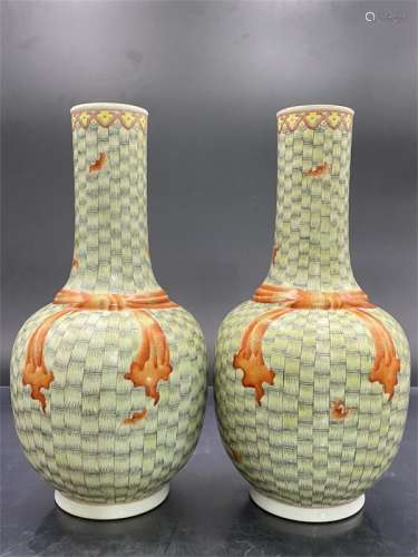 A Pair of Chinese Bamboo wood grain Porcelain Vase
