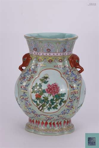 A Chinese Green Glazed Famille Rose Gilt Porcelain Zun