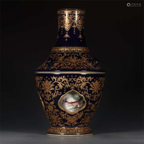 A Chinese Altar Blue Glazed Floral Porcelain Revolving Bottle