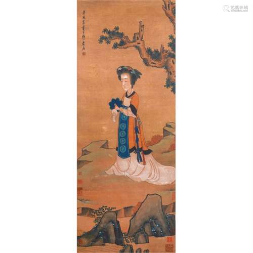 A Chinese Figure Painting Silk Scroll, Cheng Hongshou Mark