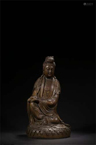 A Chinese Carved Eaglewood Guanyin Statue Ornament