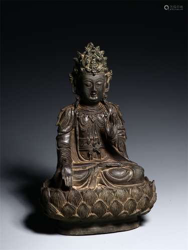 A Chinese Copper Padding Guanyin Statue