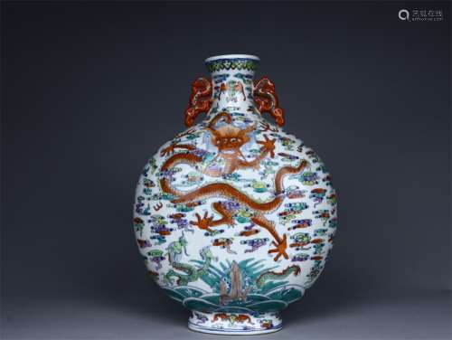 A Chinese Doucai Dragon Pattern Porcelain Moon Vase
