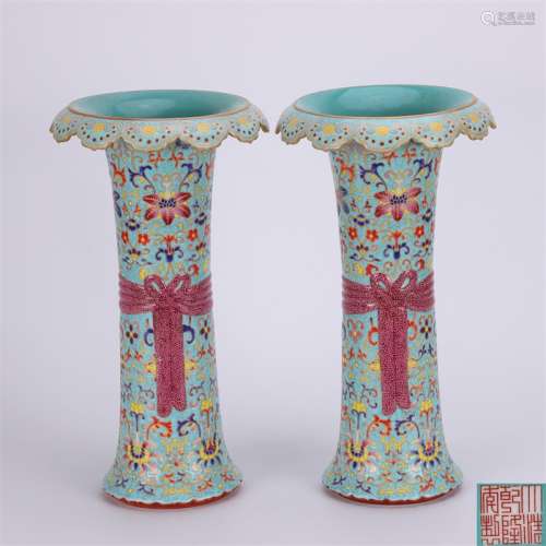 A Pair of Chinese Painted Porcelain Flower Gu