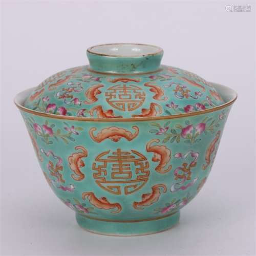 A Chinese Blue Glazed Gilt Porcelain Bowl With Cover
