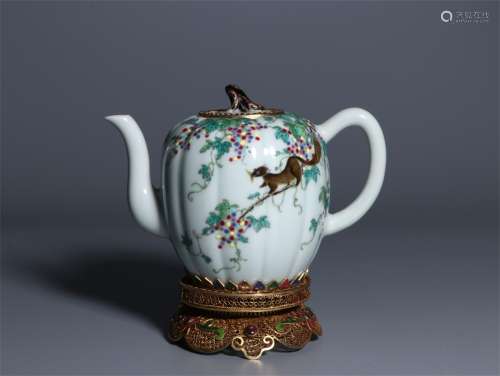 A Chinese Famille Rose Painted Porcelain Teapot