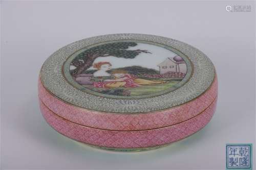 A Chinese Yangcai Printed Porcelain Box with Cover